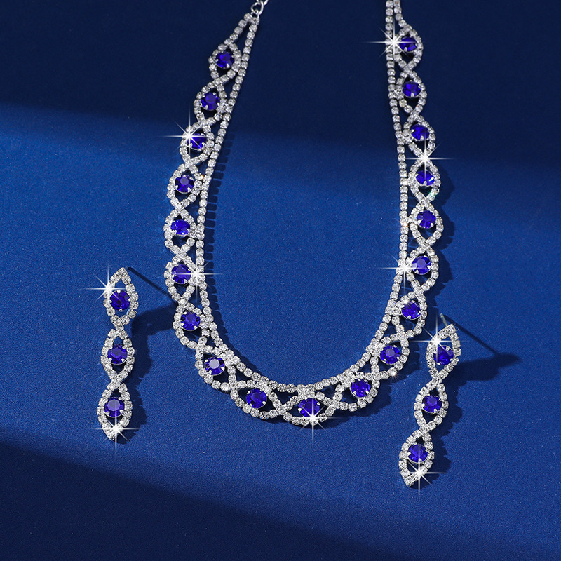 Simple Full Diamond Claw Chain Necklace And Earrings Set Bridal Wedding Accessories Multifunctional Titanium Steel Star