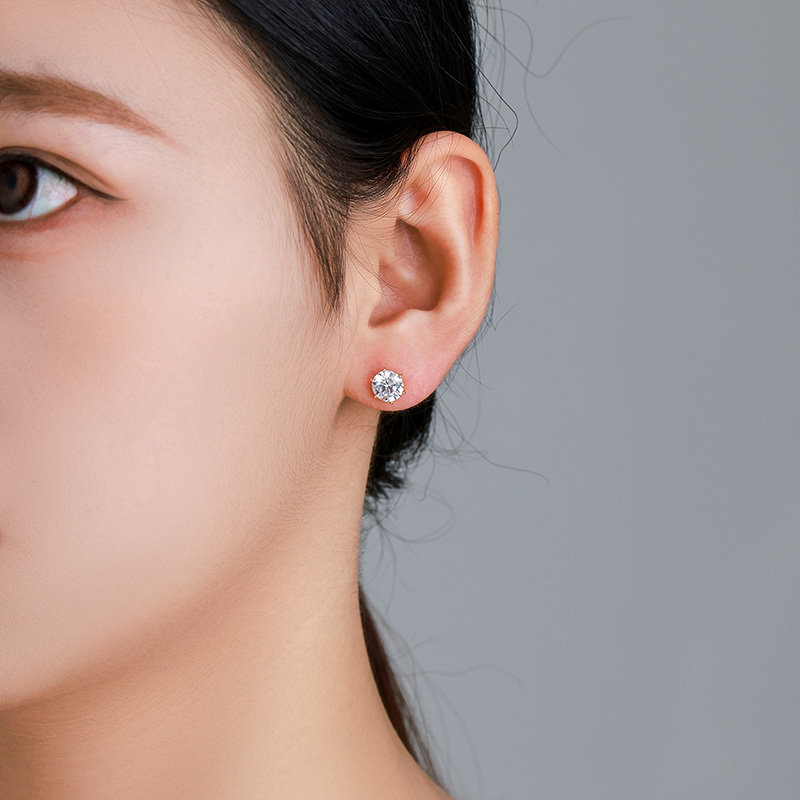 Classy Six-Pronged Single Zircon Earrings Gold Plated 24K Classic Style 12 Pairs Per Card For Women Fashion Jewelry