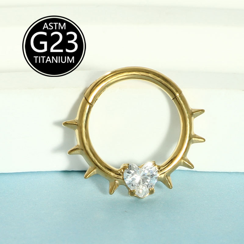 Fashion Cool Sweet Style Titanium Metal Earrings Nose Ring Punk Street Fashion G23 Titanium Metal Inlaid Heart-Shaped Zircon Unisex Personality Accessories
