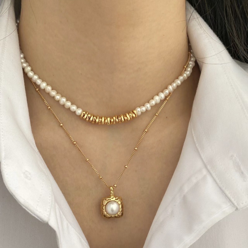 Cute Sweet Geometric Color Block Freshwater Pearl Sterling Silver Handmade Women's Necklace