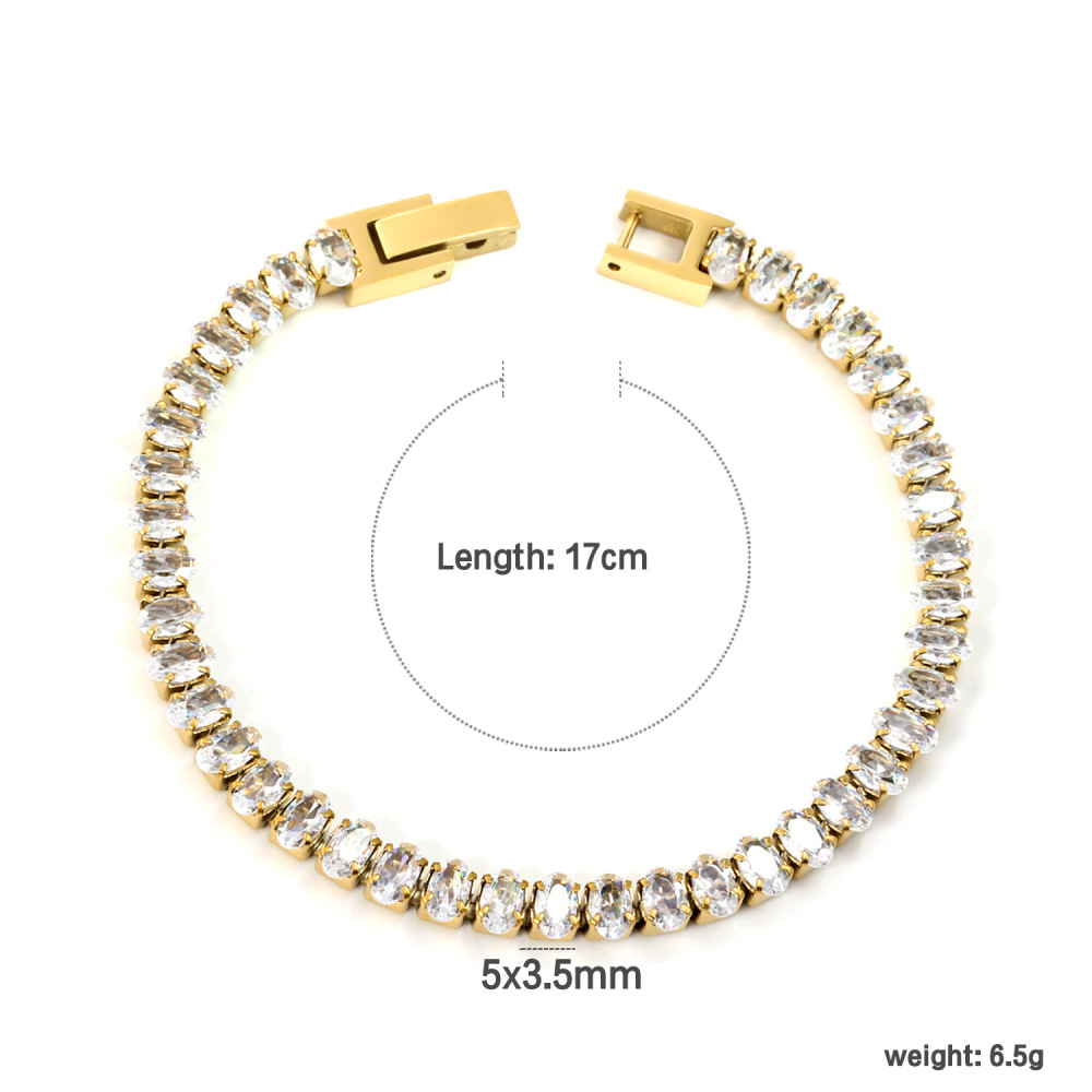 Elegant 304 Stainless Steel Gold-Plated Vacuum Plating (inside The Furnace) 18K Real Gold-Plated Tennis Bracelet Full Diamond Multi-Color Fashion Women's Watch Accessories