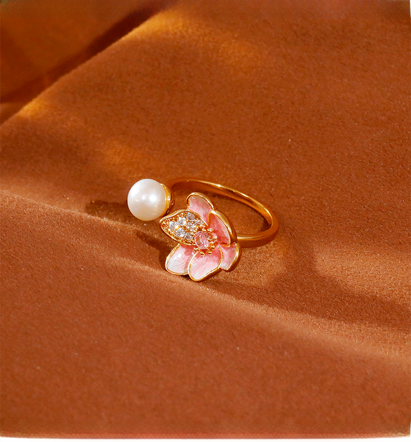 French Fairy Tale Style Floral Oil Drip Open Ring Women's Fashion Versatile Ring Bohemian Print Copper Zirconia Jewelry
