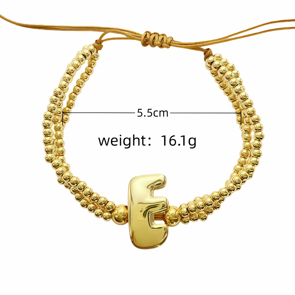 18K Gold Plated Copper English Letter Accessories Handmade Woven Beaded Adjustable Bracelet For Women Universal Electroplated Pure Rope Unisex