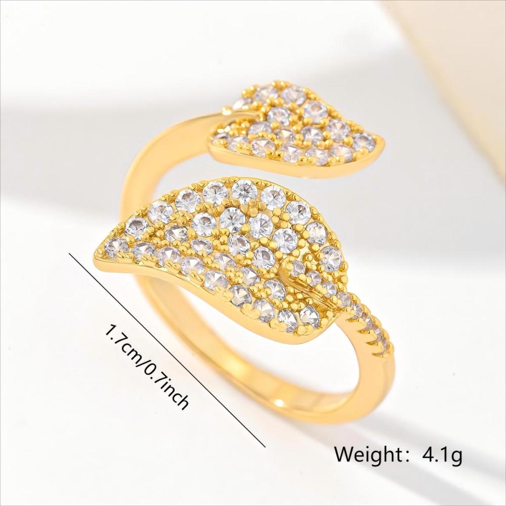 1 Piece Copper Inlaid Zircon Material Exquisite Light Luxury Personality Women's Leaf Ring Party Jewelry Accessories