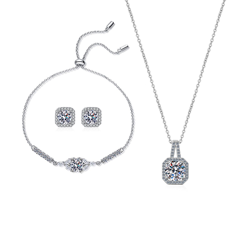 Elegant Classic Style Square Sterling Silver Inlay Zircon Women's Jewelry Set