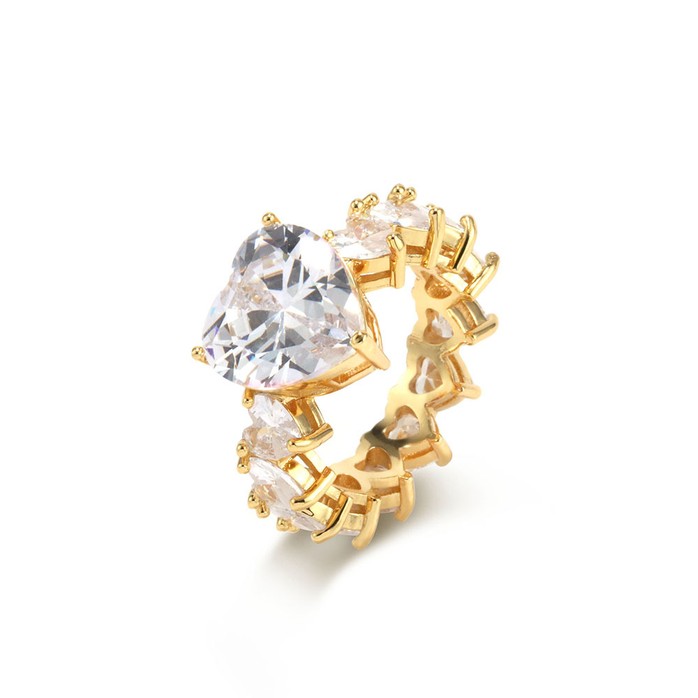 Inlaid Zircon Love Ring  Fashion Ornament Copper Plated Real Gold Ornament Hip Hop Ring Female Accessories Ornament Wholesale