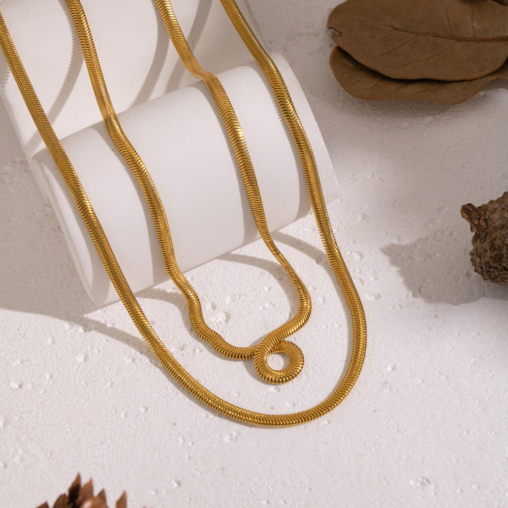 Vacuum Electroplating (In Furnace) Plated 18K Real Gold 201 Stainless Steel Double Layer Flat Snake Chain Basic Versatile Everyday Sweater Chain Necklace Non-Fading High-End Accessories Jewelry