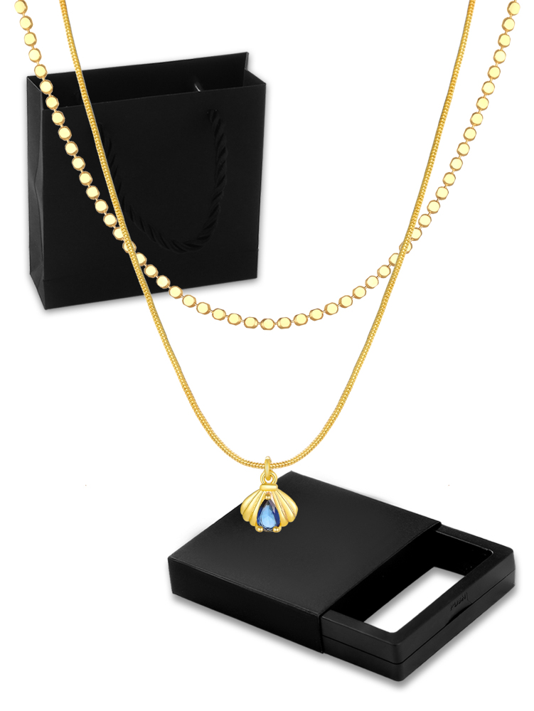 Women's 18K Gold Double Layer Stacked Necklace Set Gift Box Gold Geometric Square Buckle Chain + Micro Pave Diamond Chain French Light Luxury Style Niche Design Choker Exquisite Versatile Accessories