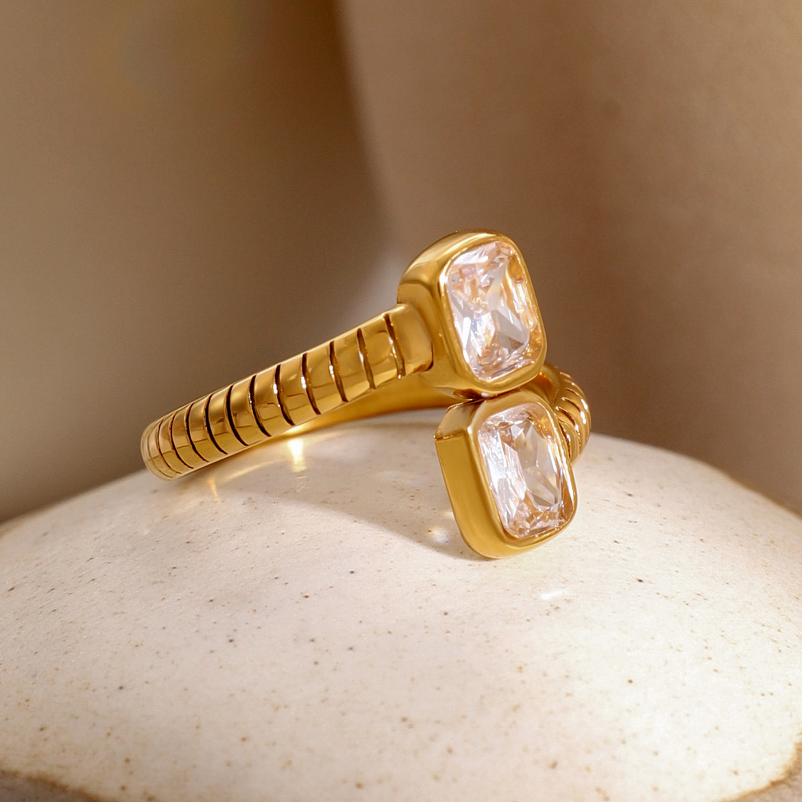 304 Stainless Steel Geometric PVD Coated 18K Real Gold Plated Simple Style Classic Style Open Rings