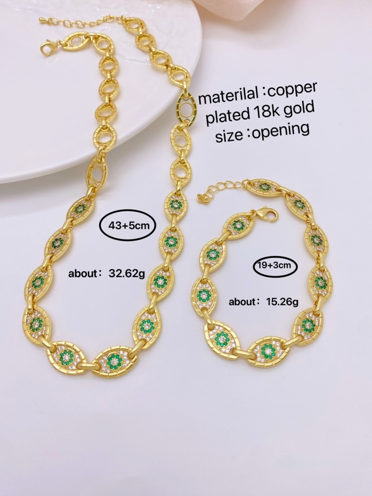 Fashionable High-End Copper Plated 18K Gold Evil Eye Bracelet Necklace Set  Style Jewelry Accessories