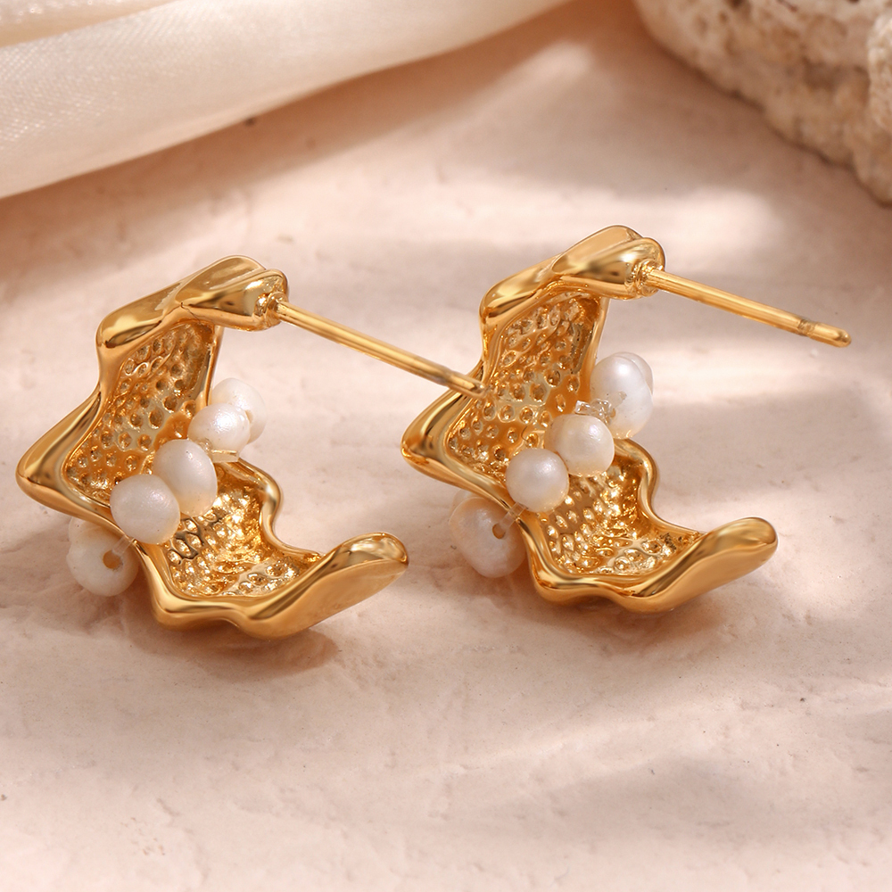 304 Stainless Steel Irregular PVD Coated Stone-Free 18K Gold Plated Real Gold Plated 18K Gold Vintage Style Simple Style Classic Style Waterproof Non Tarnish Plating White Gold Ear Studs