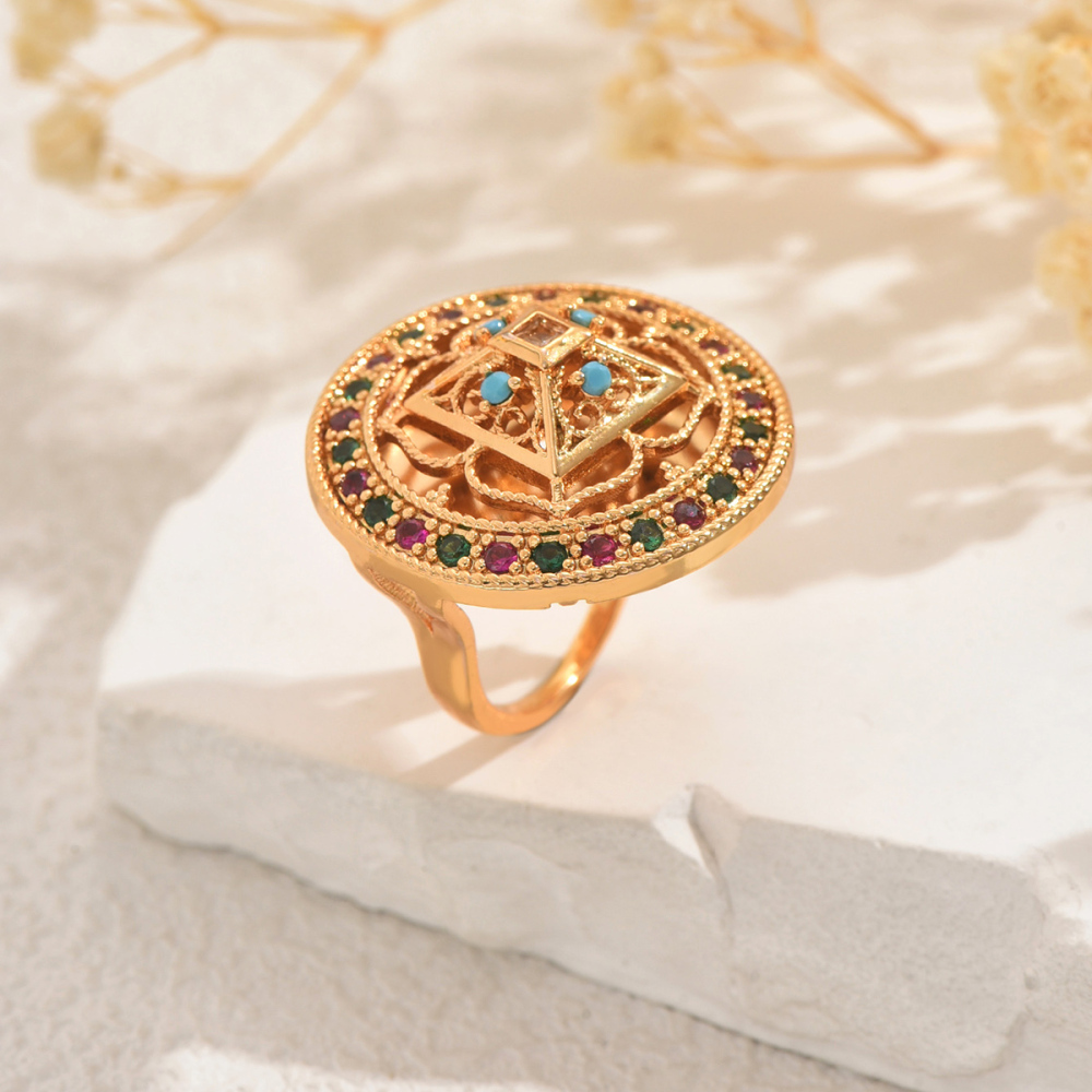 1 Piece Copper Inlaid Zircon Material Vintage Elegant Gorgeous Women's Ring Party Banquet Jewelry Accessories Round Copper Ring