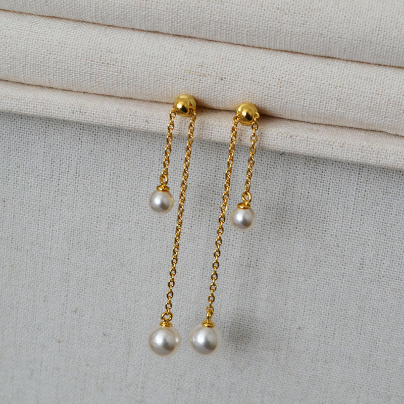 S925 Silver Needle Long Dynamic Pearl Earrings Fashionable Elegant Women's Geometric Patterned Luxury Style Jewelry Accessories