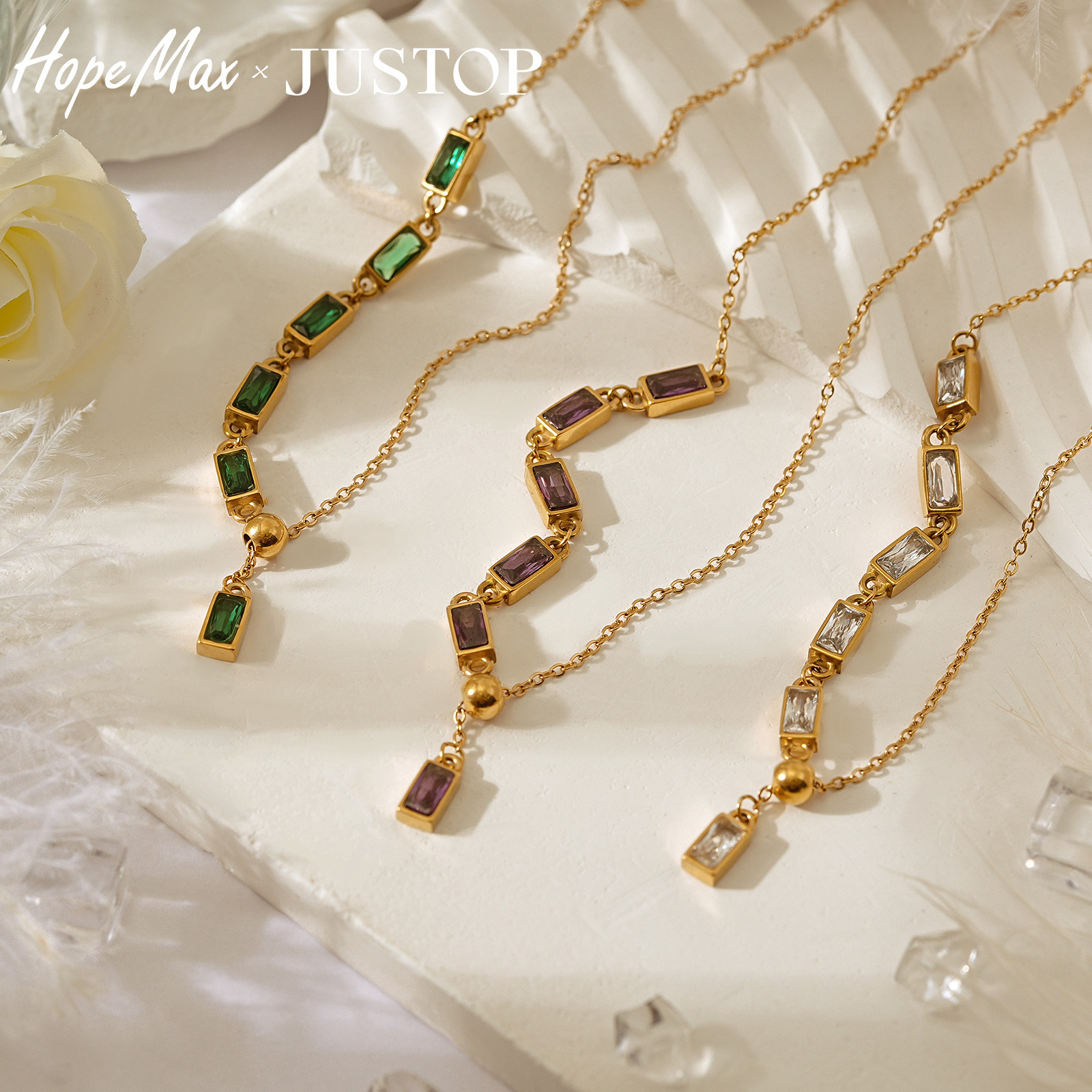 Justop Vintage European Crystal Inlaid Personality Ins High-end Necklace Pendant 18K Gold Plated Jewelry Accessories Stainless Steel Material