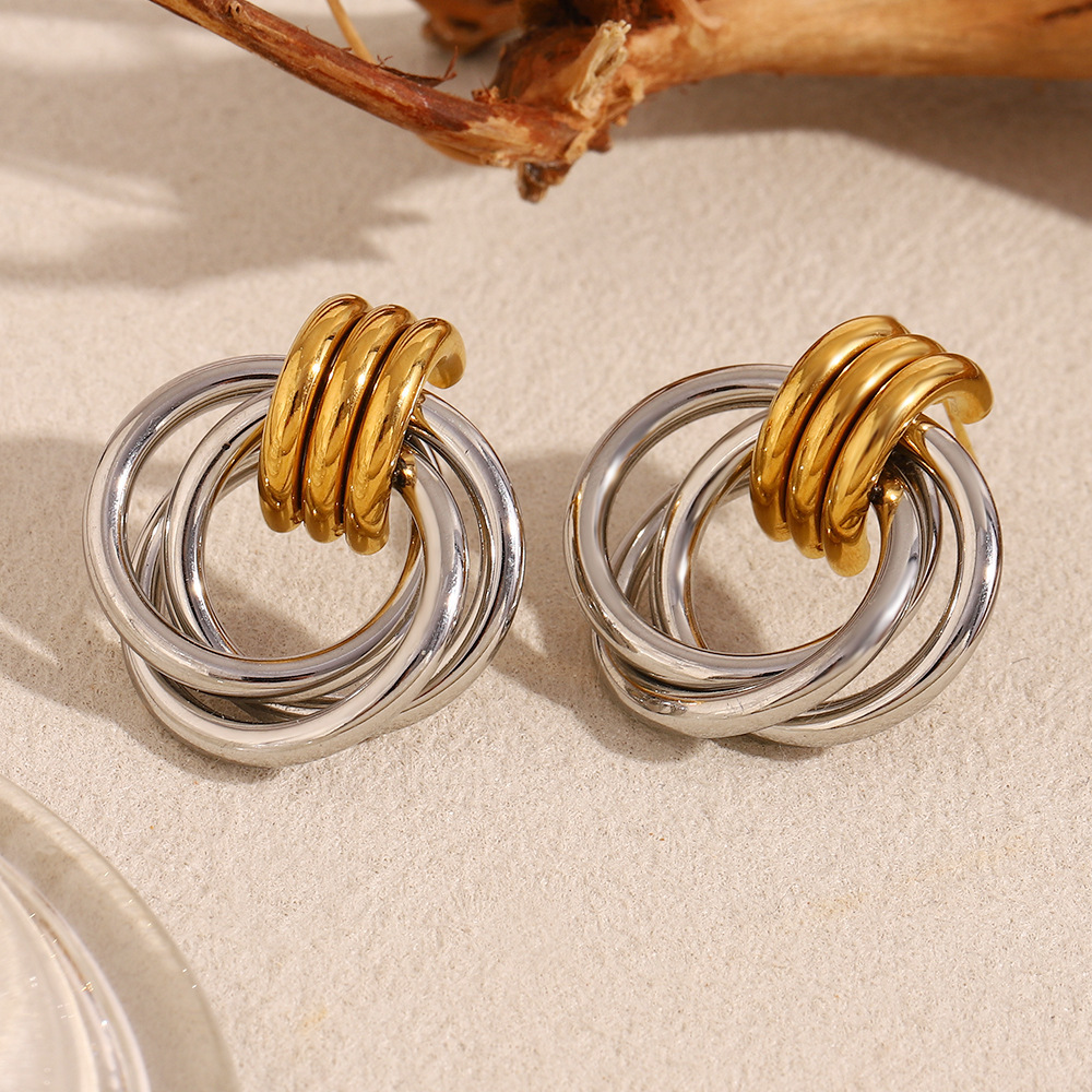 PVD Coated Real Gold Plated Geometric 304 Stainless Steel Modern Style Sweet Waterproof Non Tarnish Ear Studs