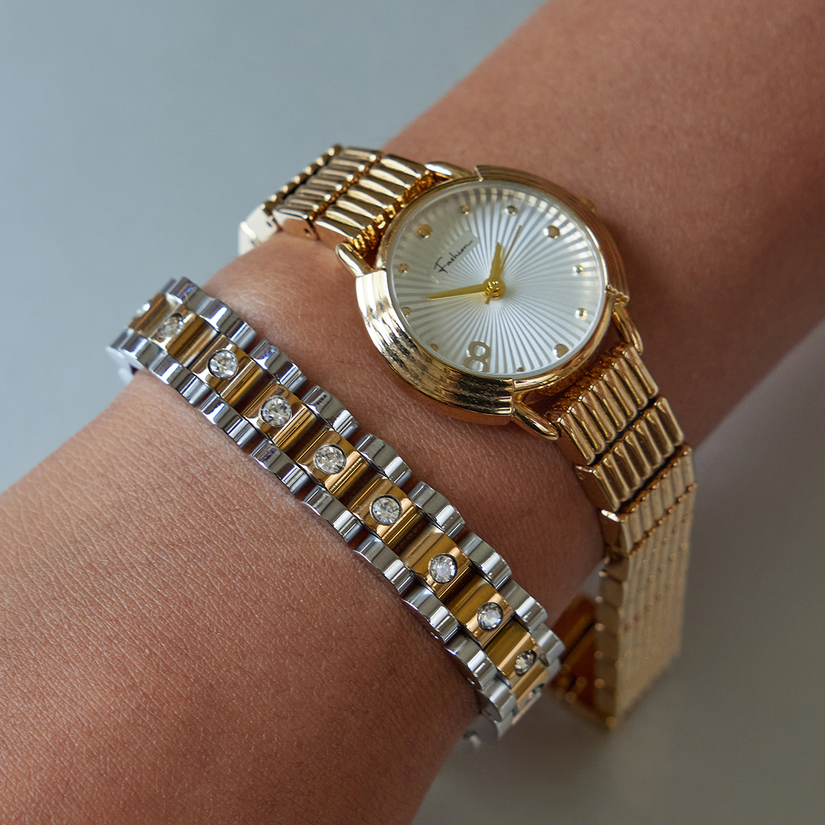 304 Stainless Steel Geometric PVD Coated Real Gold Plated Classic Style Waterproof Non Tarnish Surgical Steel Watch Chain Snap Button Bracelets