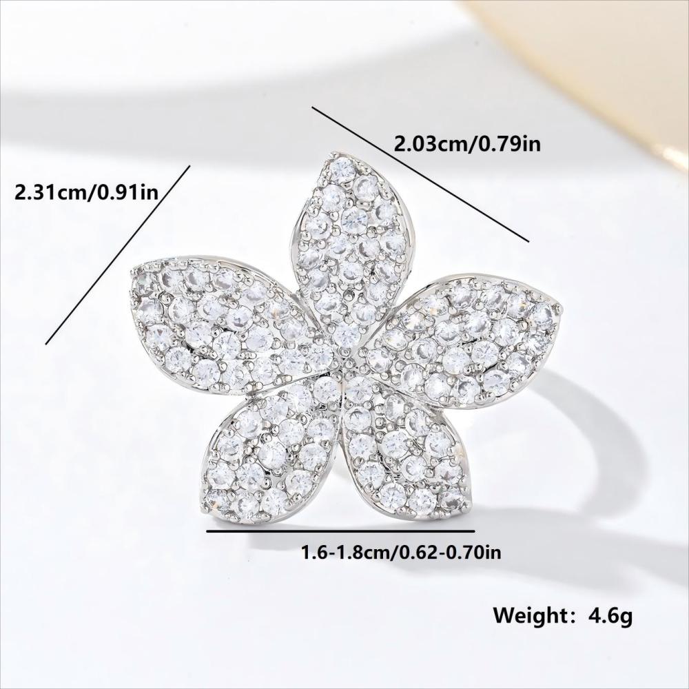 1 Piece Copper Inlaid Zircon Material Gorgeous Flower Shape Fashion Exquisite Ladies Ring Party Banquet Accessories Adult