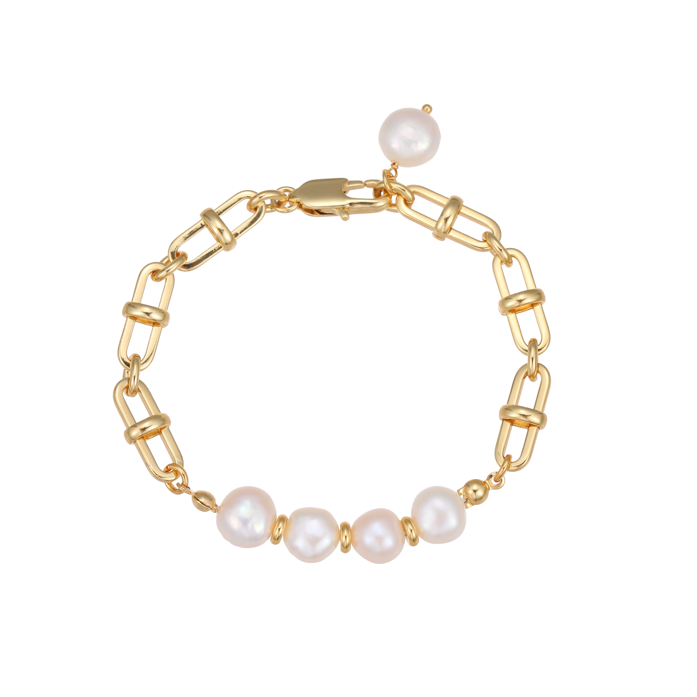 Classic Fashionable Versatile Luxury 18K Gold Plated Natural Freshwater Pearl Bracelet Geometric Pattern Copper Jewelry Accessory
