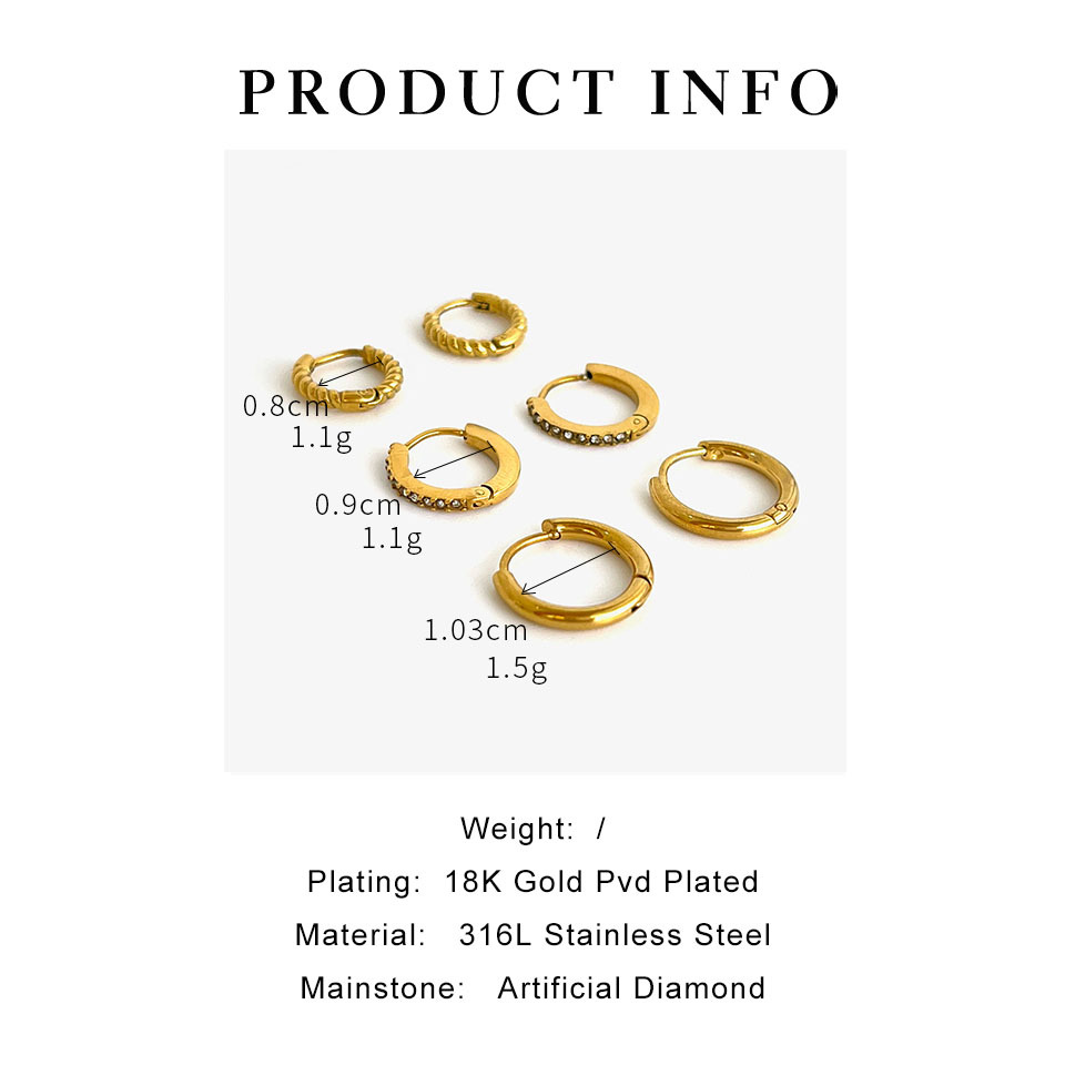 304 Stainless Steel Single Row Drill Simple Bracelet Twist PVD Coated Rhinestones Real Gold Plated 18K Gold Simple Style Classic Style Waterproof Non Tarnish Irregular Surgical Steel Gold Earrings