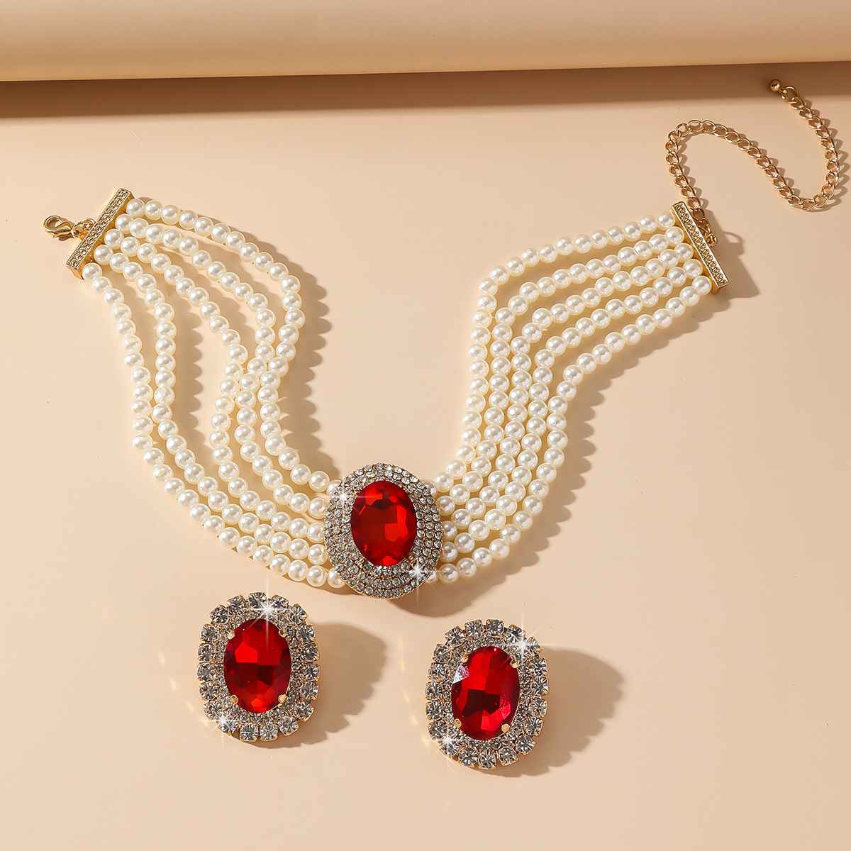1 Set Glam Luxurious Lady Geometric Heart Shape Artificial Crystal Imitation Pearl Copper Inlay Artificial Crystal Women's Beaded Chain Jewelry Set