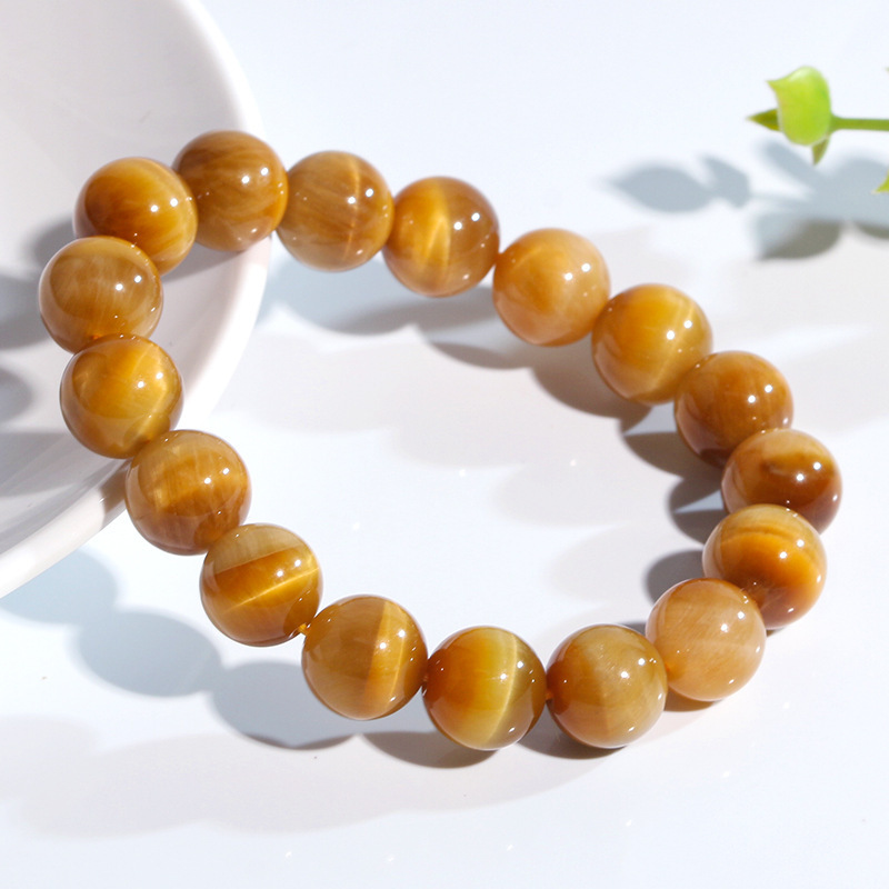 Natural Gold Tiger Eye Stone Bracelet High Quality Cat's Eye Lightning Pattern Round Beads Sea East Gemstone Wooden Chalcedony