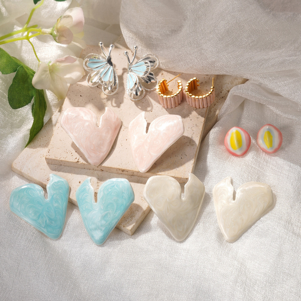 Healing Butterfly Copper Silver Needle Oil Drop Earrings Simple Style Heart-shaped Women's Vintage Fashion Earrings Accessories