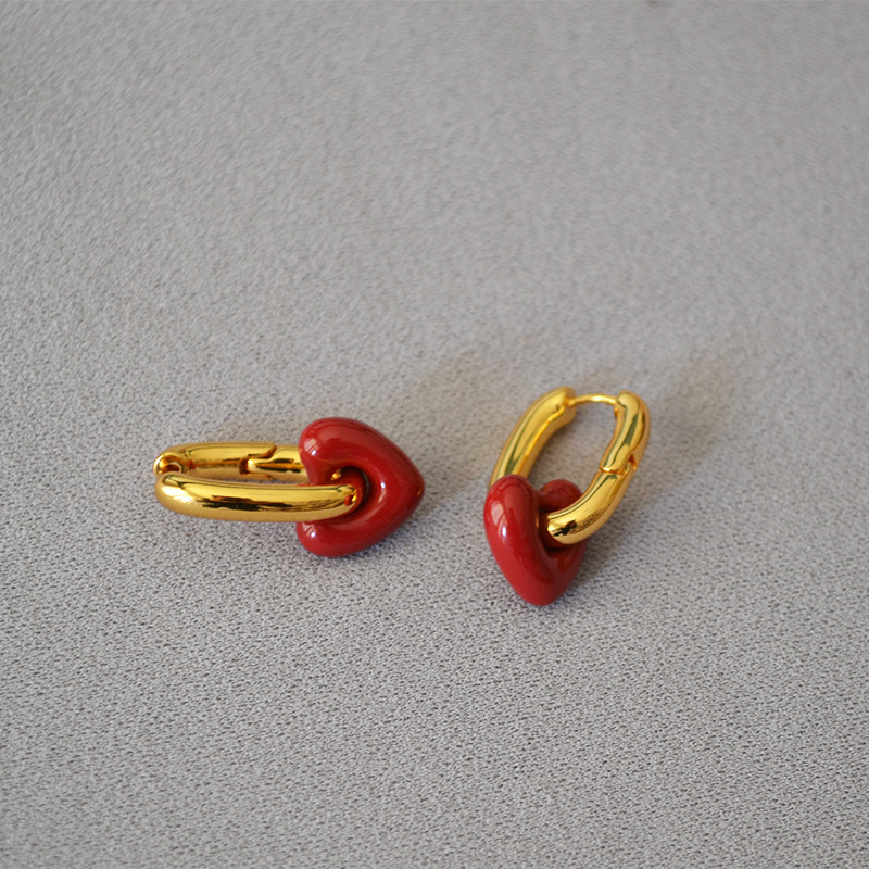 Korean Fashion Retro Red Thick Fat Small Love Handmade Enamel Glaze Personality Niche Temperament U-word Earrings Earrings