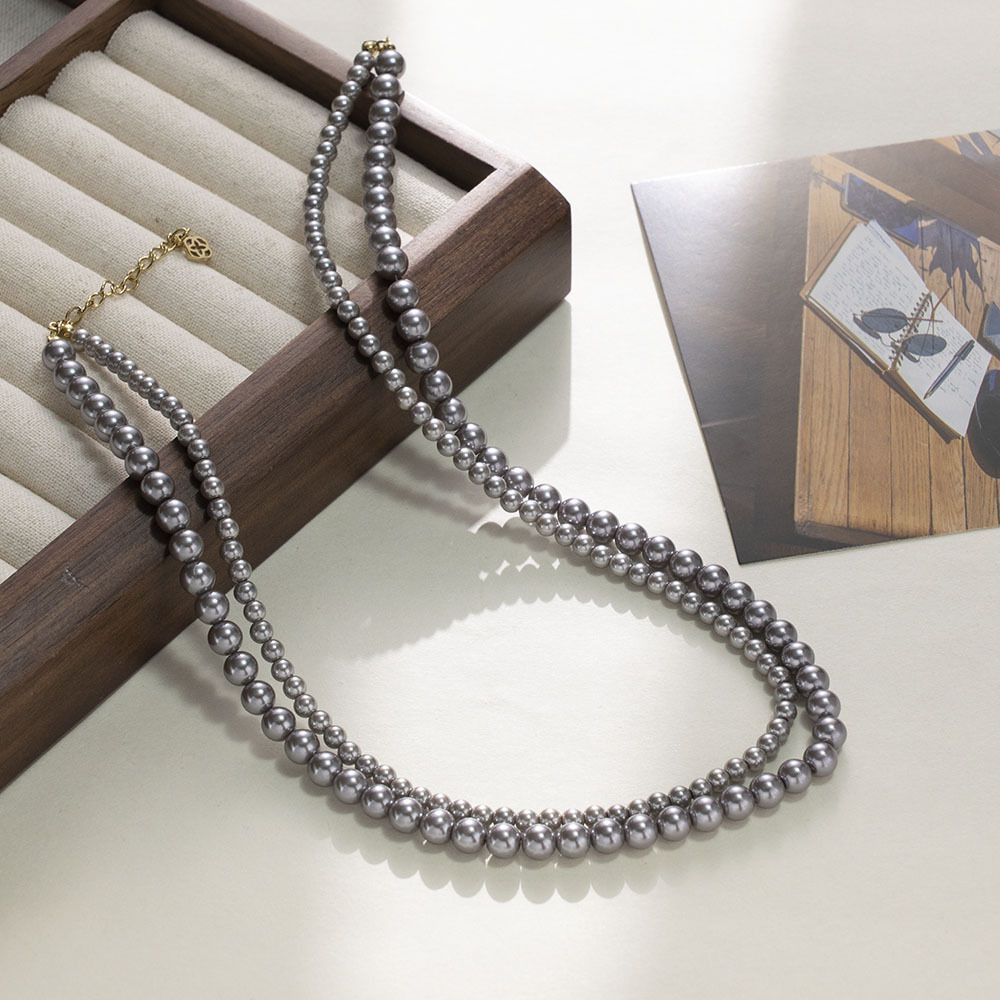 Dark Gray Pearl Necklace Ladies Ultra-Thin Collarbone Chain Fashion U-Shaped Design Gold Plated Jewelry Accessories