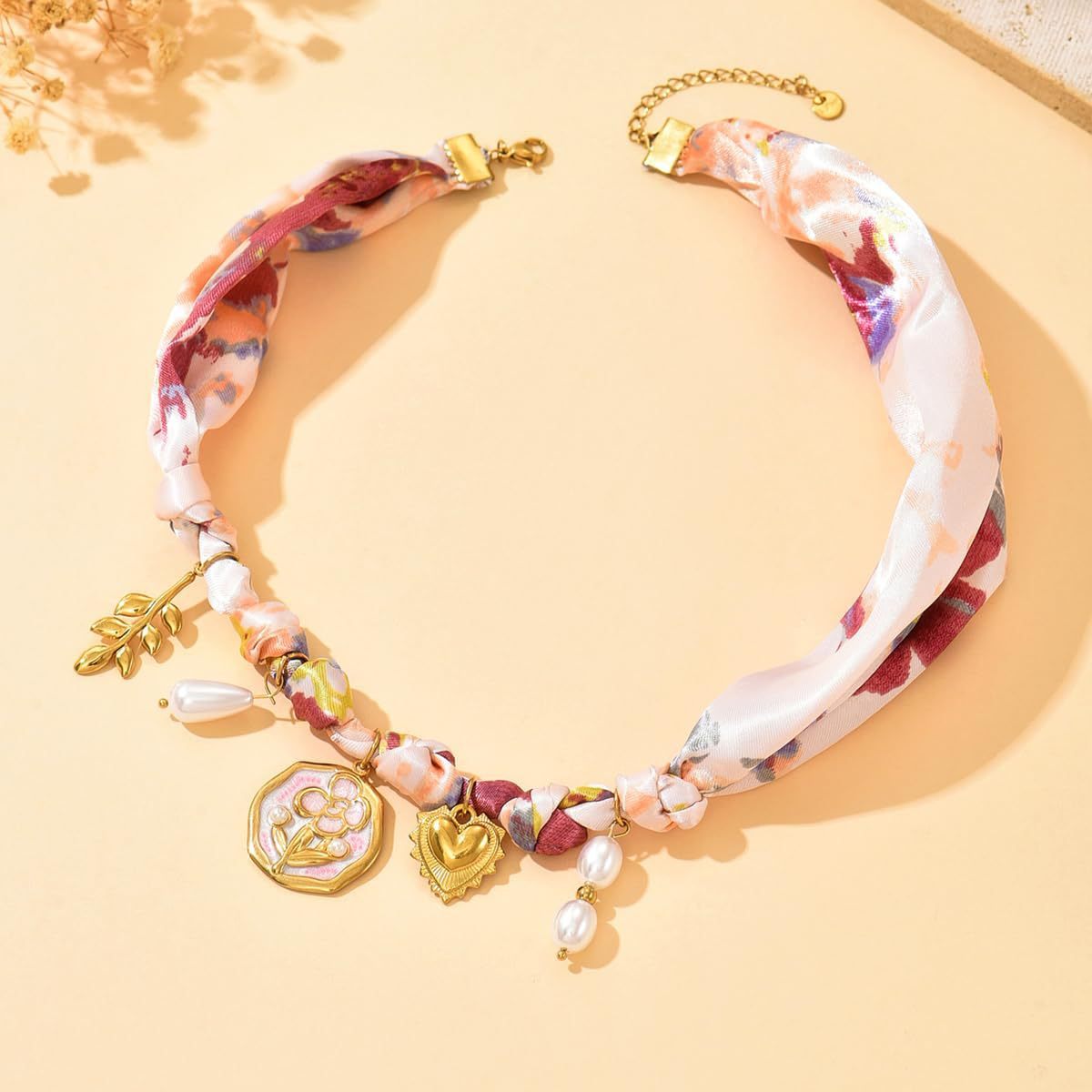 Bohemian Style Long Silk Scarf Necklace Luxury Heart Flower Pendant Artistic Personality Jewelry Gift For Women