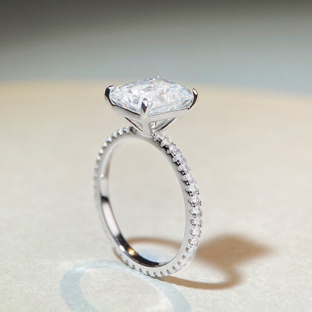 4 Karat Radiant-cut 925 Sterling Silver Moissanite Square Rings Colorless(DEF) Moissanite Moissanite Rings MA Certificate