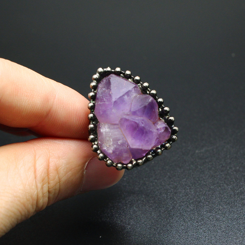 Natural Crystal Flower Ring Open Unshaped Raw Stone Ring Vintage Style Jewelry Crystal Accessories Fashionable Handmade Ring