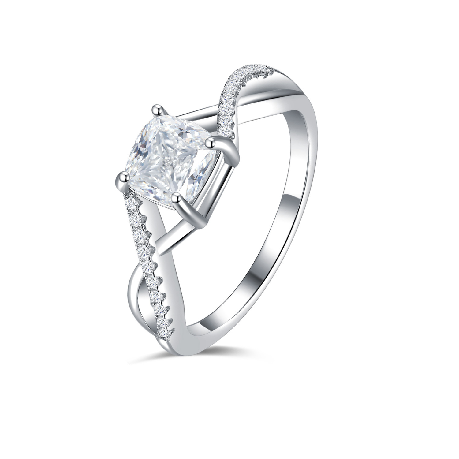 925 Sterling Silver Princess Cut 1CT VVS Diamond Moissanite Engagement Ring Customisable Wedding Twisted Band Jewelry For Women