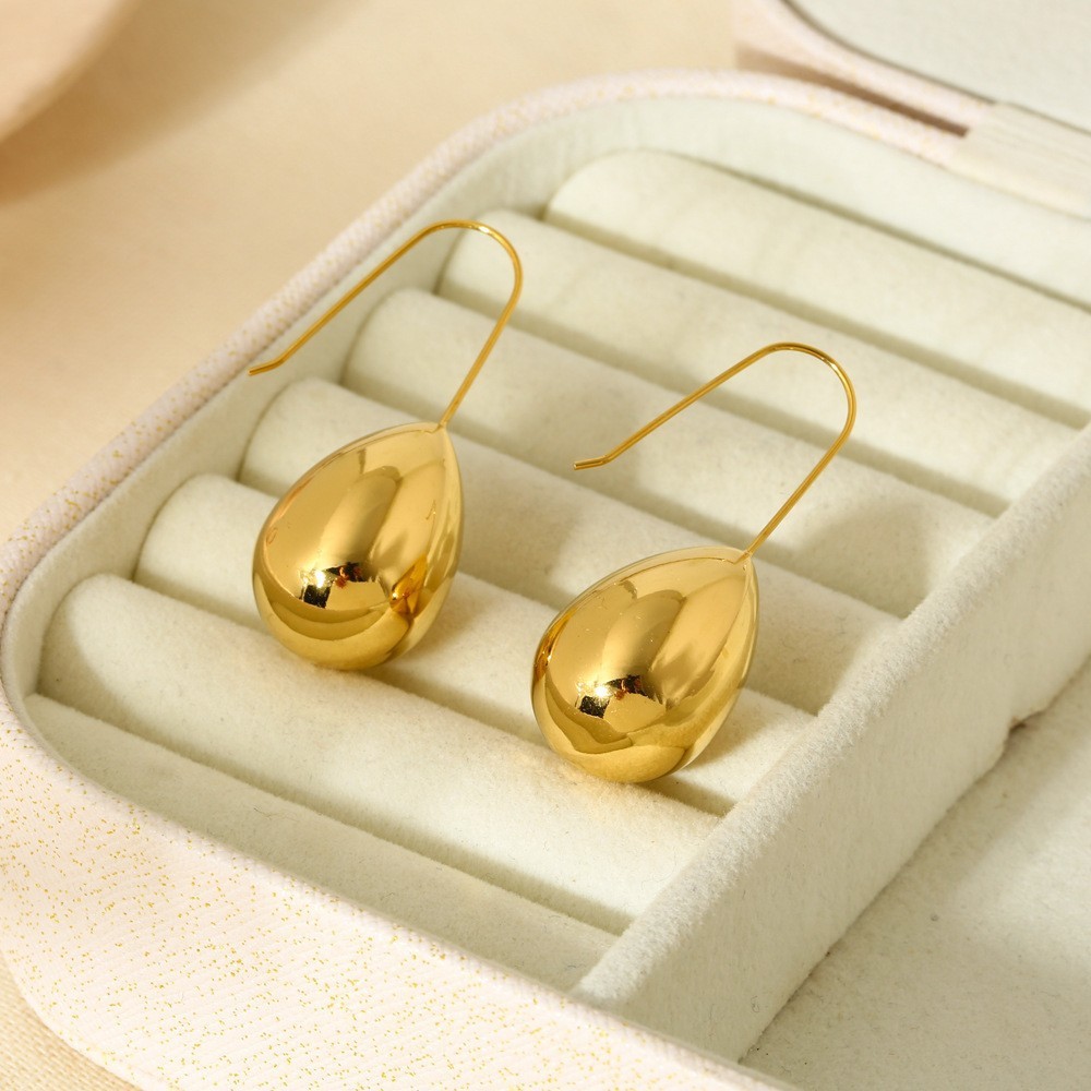High Polish Waterdrop Shaped Earrings Stainless Steel 18K Gold Plated Waterproof Elegant Fashionable Women's Jewelry Accessories