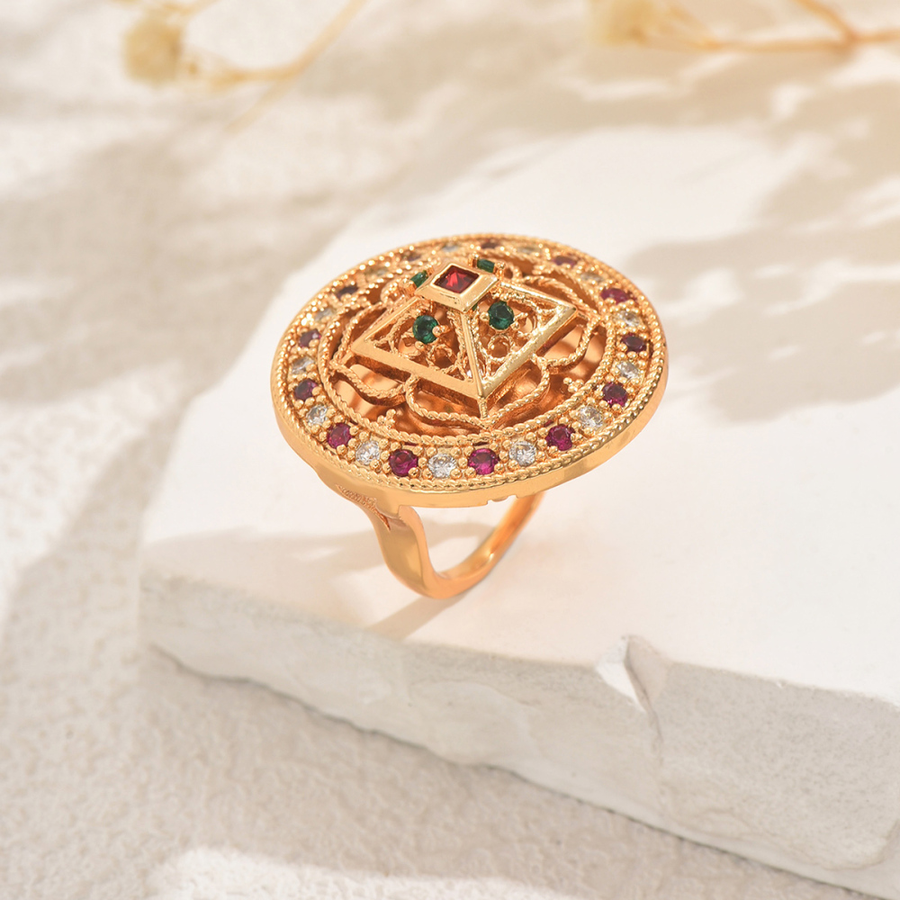 1 Piece Copper Inlaid Zircon Material Vintage Elegant Gorgeous Women's Ring Party Banquet Jewelry Accessories Round Copper Ring