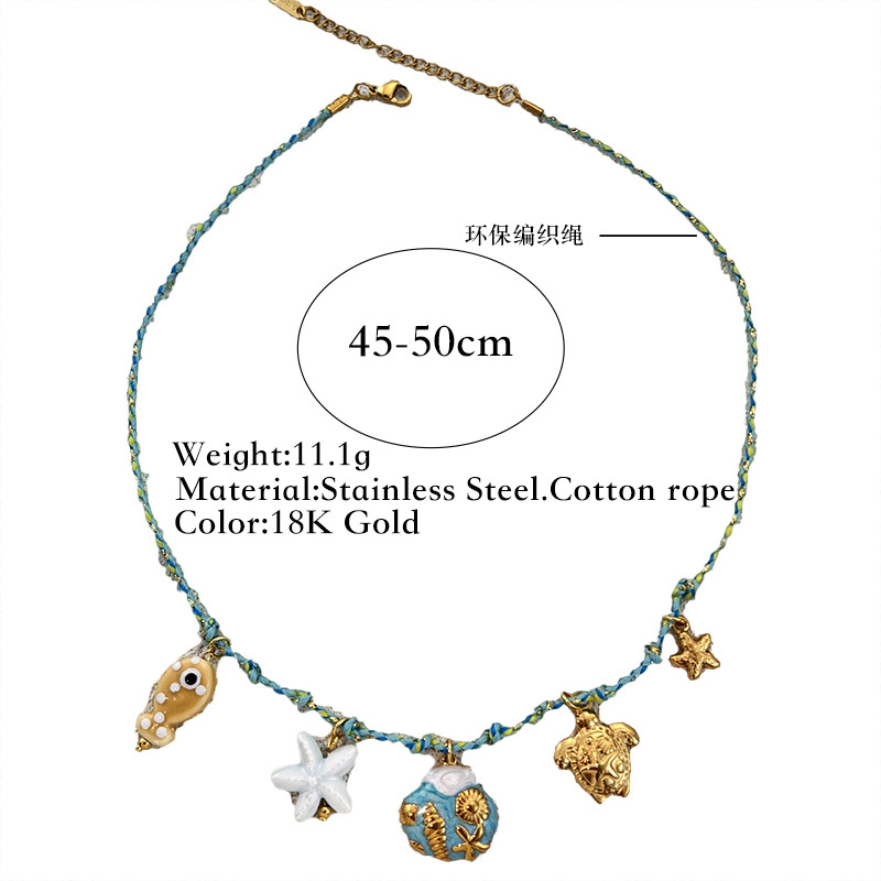 Colorful Woven Stainless Steel Pendant Necklace Starfish Shell Ocean Beach Style Accessories Jewelry 1 Piece Multi-Use Holiday