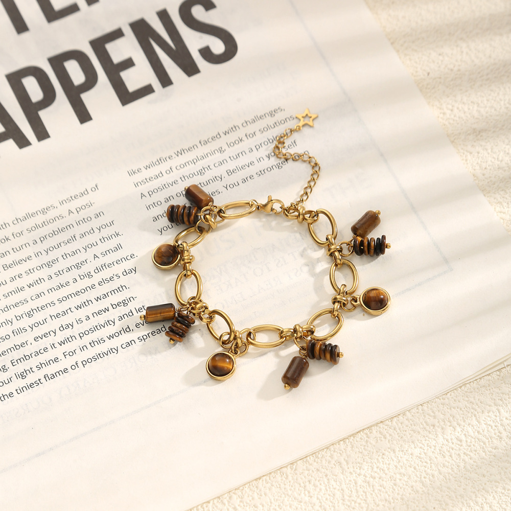 Luxurious 304 Stainless Steel Necklace Bracelet Set Geometric Pattern Handmade Bamboo Saturn Craft Couple Jewelry Accessories Modern Style Simple Style