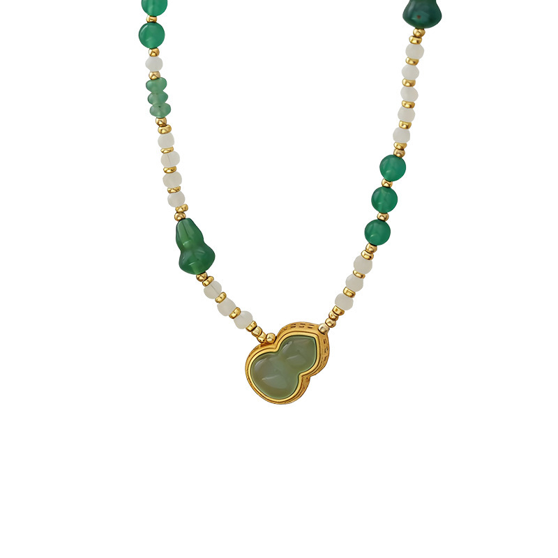 New Chinese Style Jade Agate Gourd Necklace Trendy Court Atmosphere Versatile Accessories Geometric Pattern Handmade Plating Women