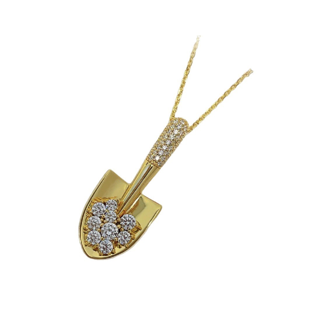 Vintage Gold Geometric Pattern Shovel Necklace For Women Daily Wear Inlaid With Diamonds Versatile Collarbone Chain High-end Fashion Jewelry