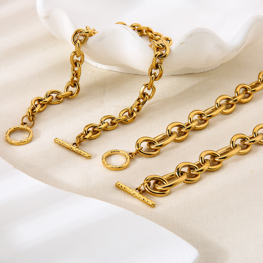 Trendy Hip Hop 18K Gold Plated Stainless Steel Cuban Link OT Buckle Necklace Clavicle Chain DIY Accessories For Women