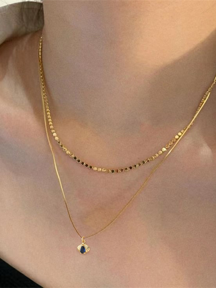 Women's 18K Gold Double Layer Stacked Necklace Set Gift Box Gold Geometric Square Buckle Chain + Micro Pave Diamond Chain French Light Luxury Style Niche Design Choker Exquisite Versatile Accessories