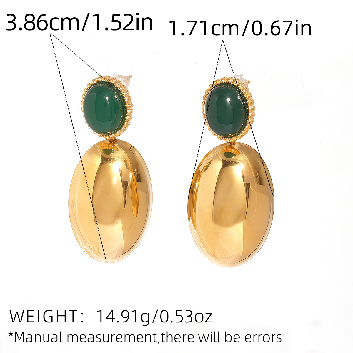 18K Gold Plated 304 Stainless Steel Vacuum Electroplated Vintage Oval Natural Stone Earrings Jewelry Women's Accessories Waterproof Non-Fading Three-Dimensional Design