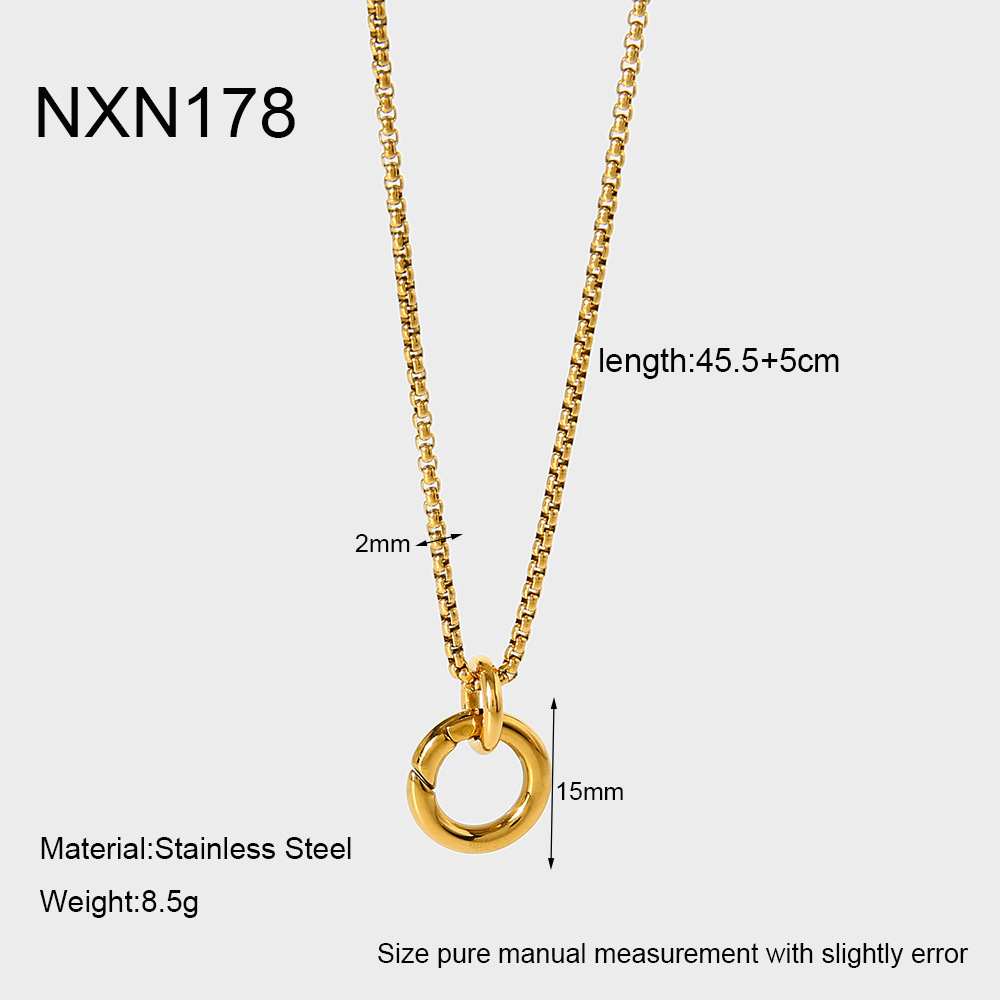 18K Gold Plated Stainless Steel Spring Buckle Box Chain Necklace DIY Accessories Basic Link Clasp Geometric Pattern Women's Ins Style