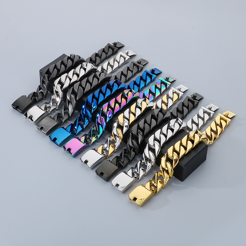 Polished Titanium Steel Bracelet Cuban Chain Necklace Men's High Quality Vacuum Electroplating Jewelry Accessories