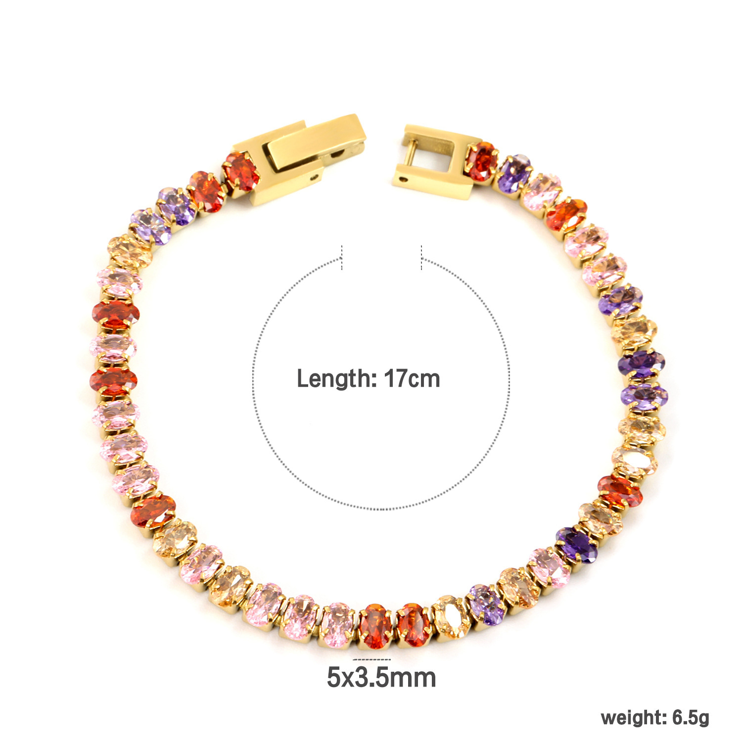 Elegant 304 Stainless Steel Gold-Plated Vacuum Plating (inside The Furnace) 18K Real Gold-Plated Tennis Bracelet Full Diamond Multi-Color Fashion Women's Watch Accessories