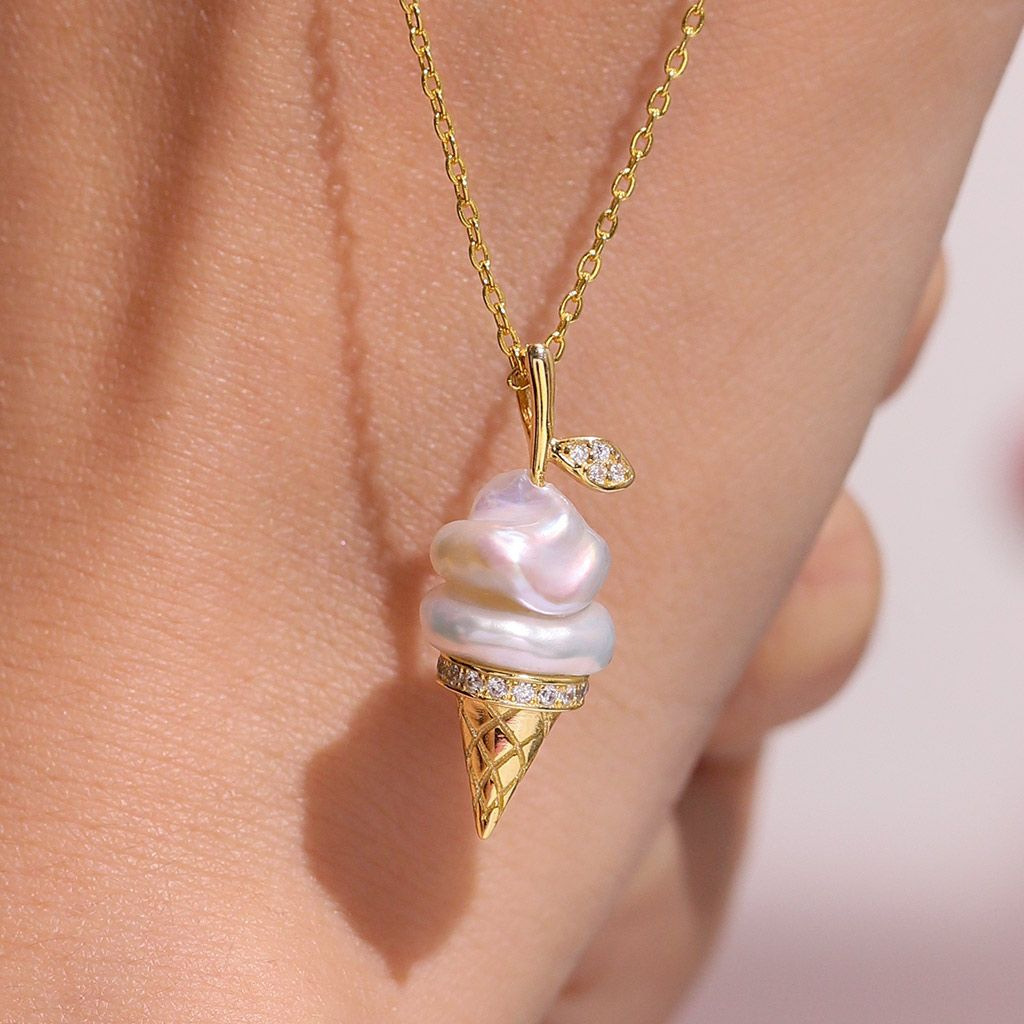 Elegant Pearl Ice Cream Style Necklace For Women Luxury Golden Plated Copper Jewelry Color Retention Choker Fashion Accessory