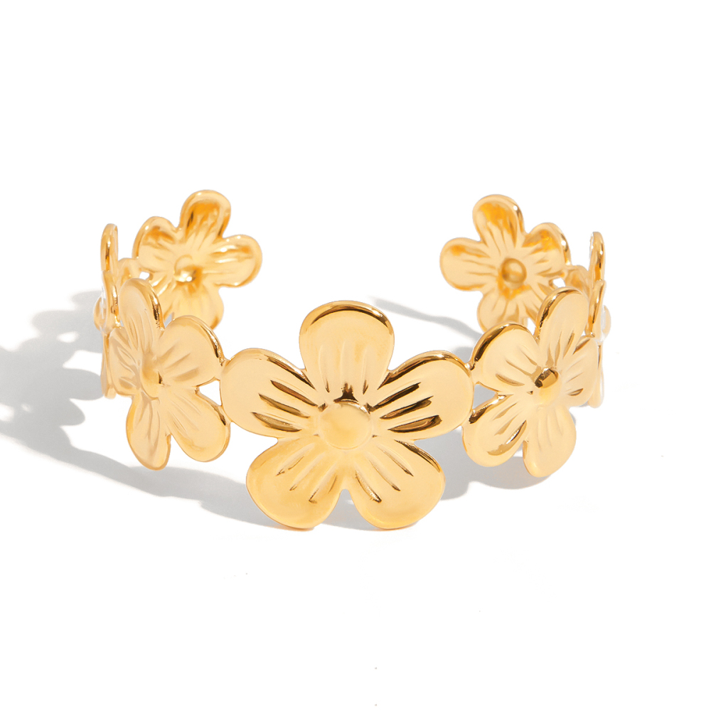 Modern Minimalist Ladies' Bracelet 18K Gold Stainless Steel Flower Open Handmade Jewelry Accessories For Travel All Seasons