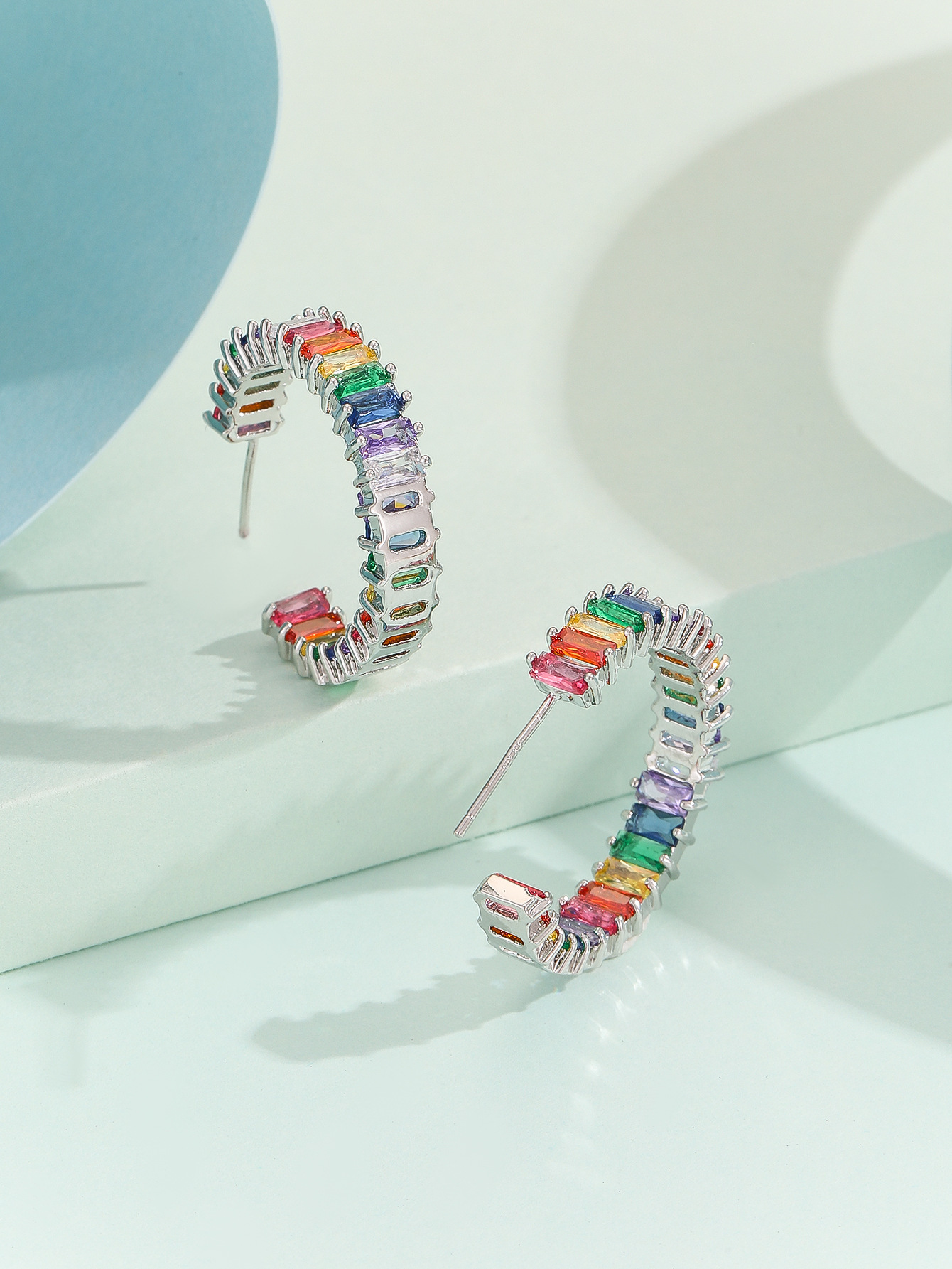 Colorful Zirconia Stud Earrings Stylish Versatile Elegant Popular  C-Shaped Hoop Earrings For Women