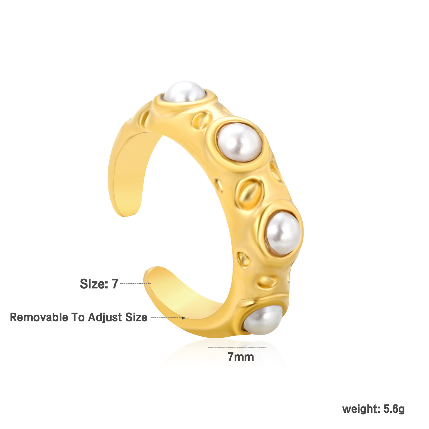 New Irregular Hammered Inlaid Emerald Cat's Eye Stone Ring For Women Luxurious Simple Fashion Open Ring Jewelry