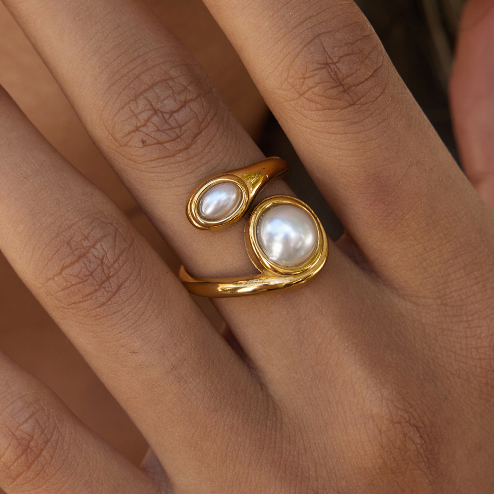 Elegant Open Ring For Ladies Resin Pearl Stainless Steel 18K Gold Vacuum Plating Pearl Pattern High Quality 304 Stainless Steel