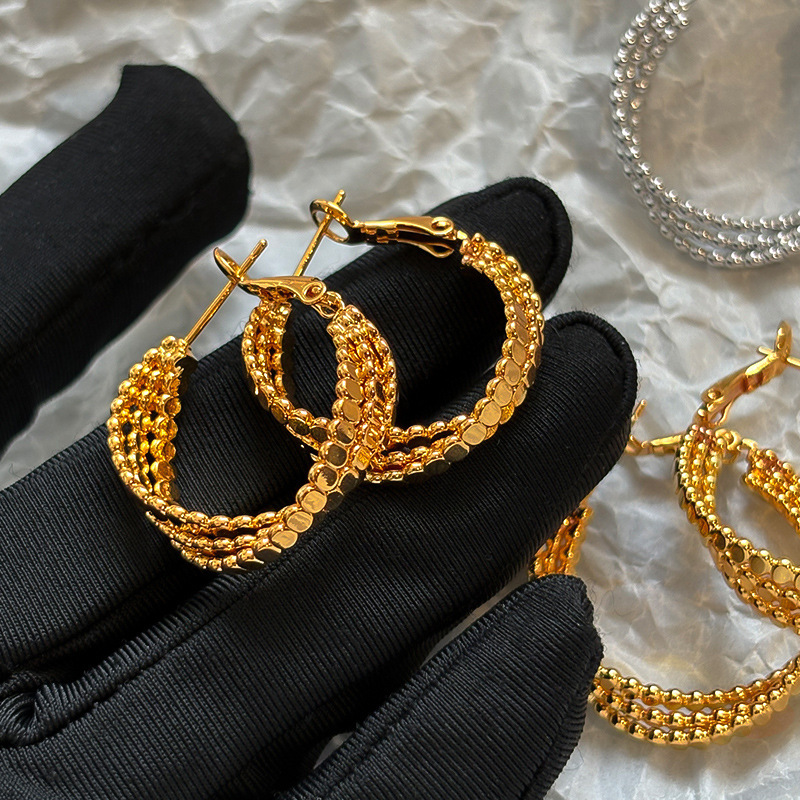 Elegant Silver Metal Circle Earrings For Women French Vintage Style Geometric Pattern High-End Luxury Fashion Jewelry Accessories